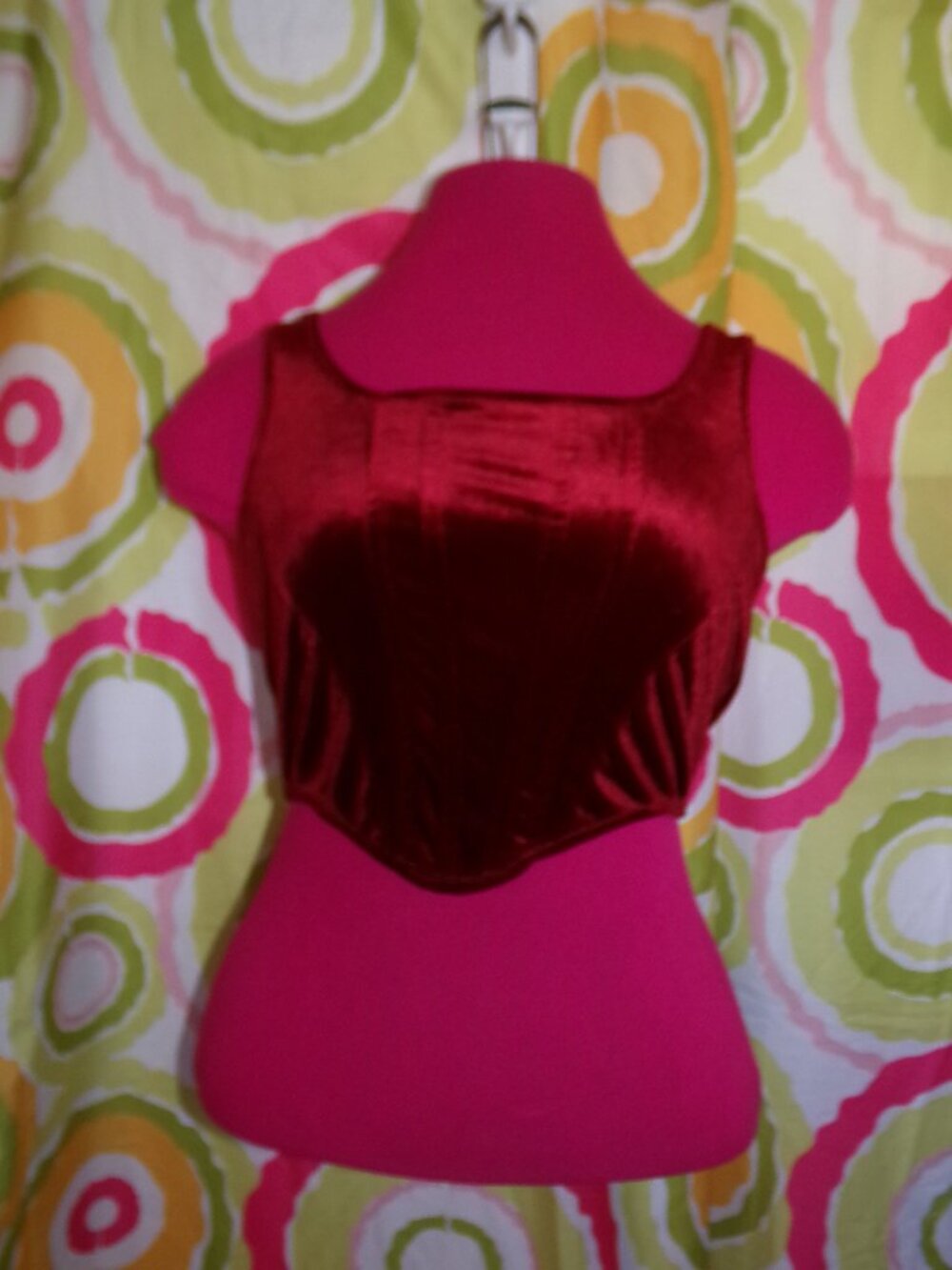 Red Crushed Velvet Zip Up Crop Top Sz S